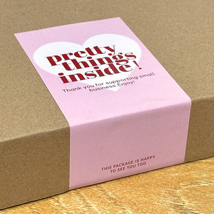 饰标签贴纸 装 50张 包粉色长方形贴纸礼盒密封贴谢谢封口贴包装