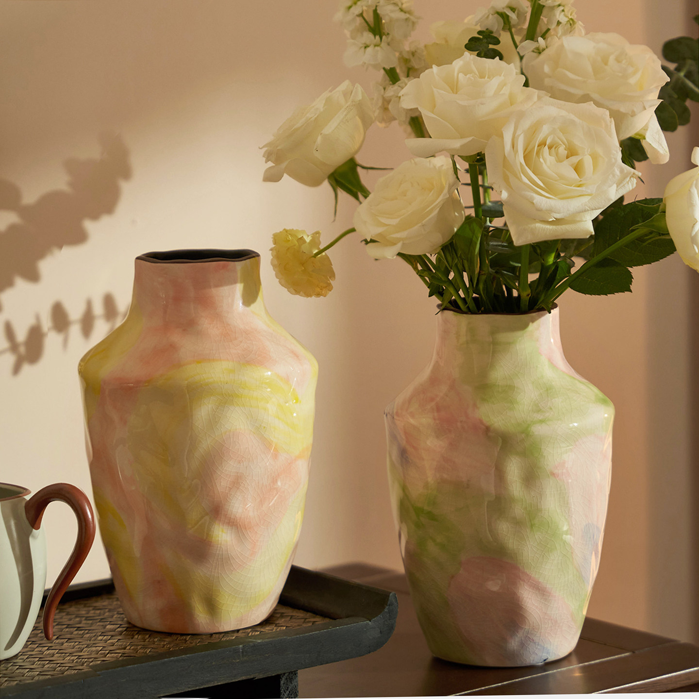 法式中古油画陶瓷花瓶复古客厅酒店样板间干花装饰品摆件高端艺术