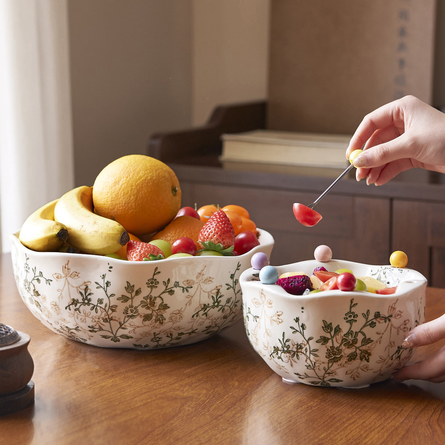 复古繁花水果盘果篓干果零食糖果盘摆件客厅装饰器皿高级感新中式,家居饰品,果盘/果篓,淘宝优惠券,粉丝福利购,淘宝优惠卷