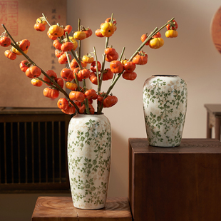 新中式复古陶瓷花瓶大号小清新繁花冰裂纹宋式客厅软装饰品高级感