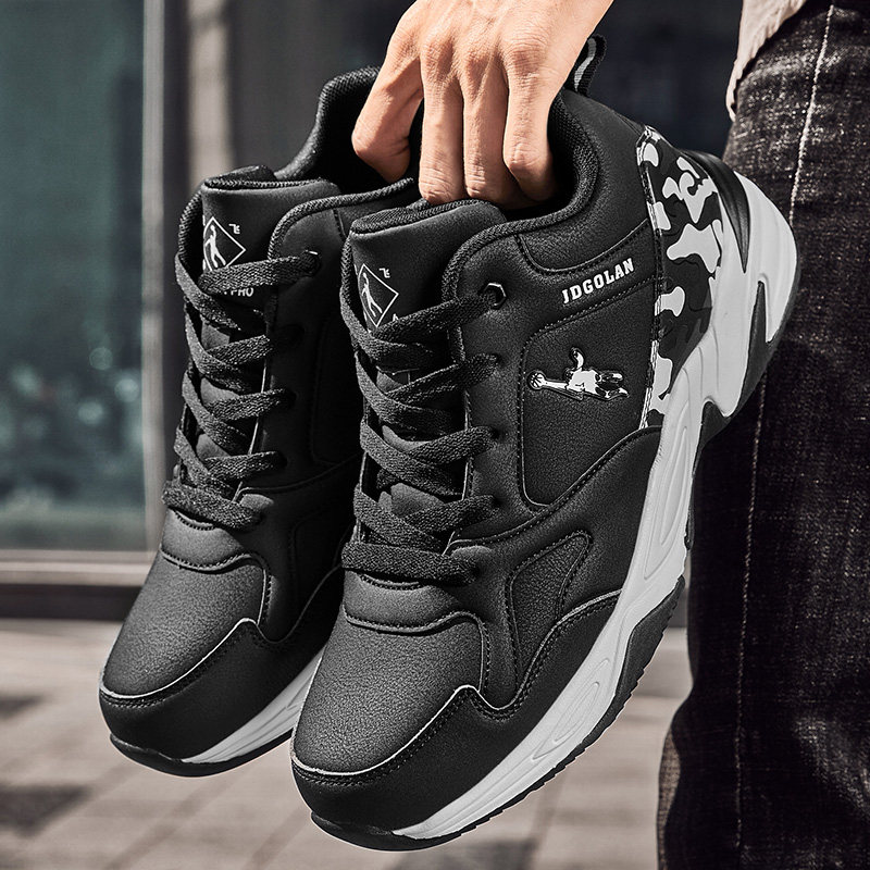 正品乔丹格兰运动鞋男士冬季防水皮面跑步休闲学生加绒白色旅游鞋