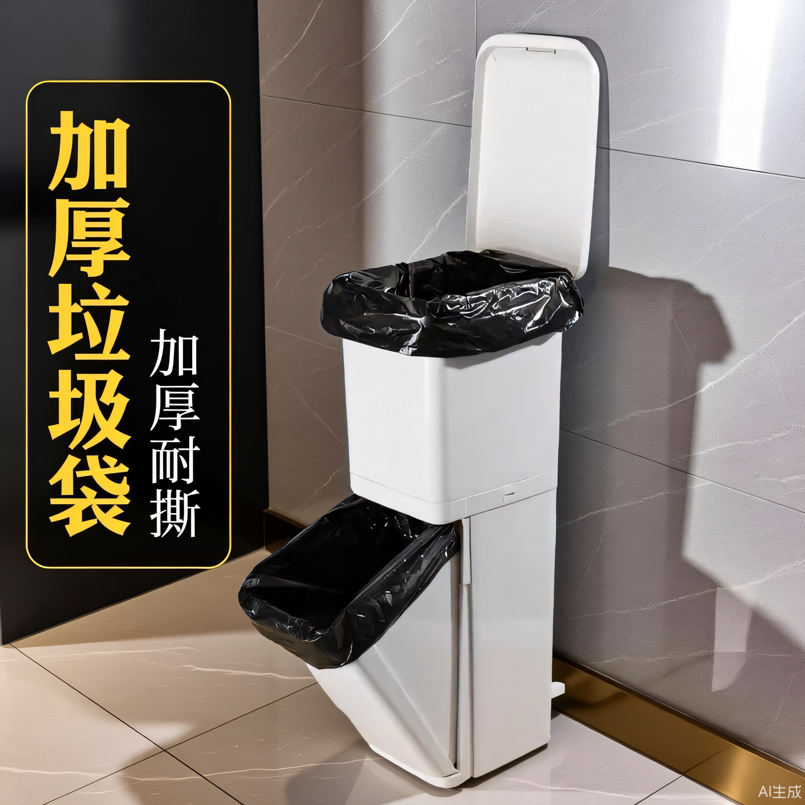 日式双层垃圾桶垃圾袋大号加厚家用厨房特厚平口式大口垃圾袋宽口