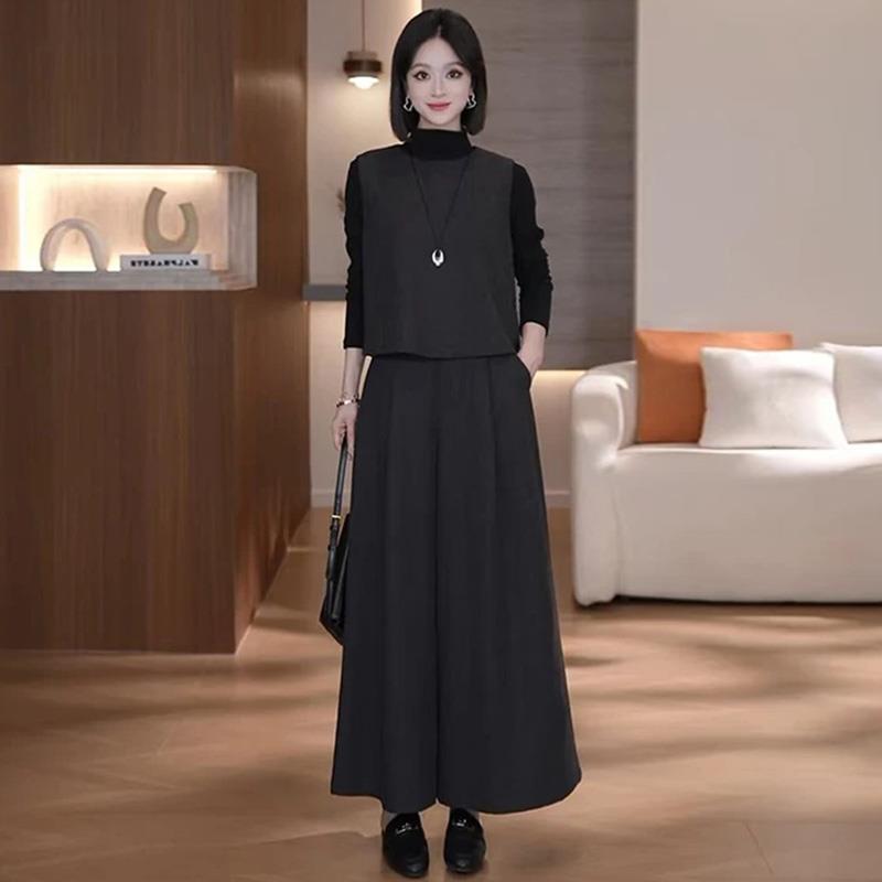 MONLOUVE巨好看的早秋套装韩系高级感时尚气质马甲打底衫阔腿裤三