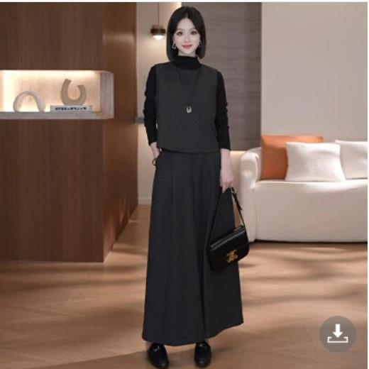 MONLOUVE2025早秋氛围感超火大方得体穿搭气质马甲打底衫+阔腿裤