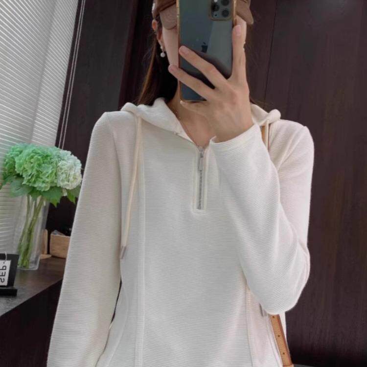 MONLOUVE半拉链连帽卫衣女春秋款2025新款爆款秋冬内搭修身打底衫