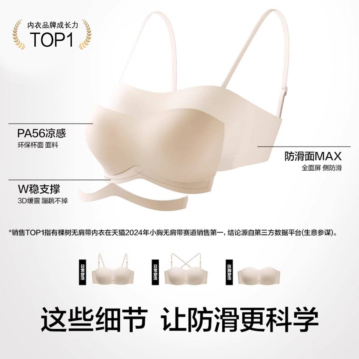 无带防滑内圈衣AVR女大胸显小胸聚薄款无钢隐形无痕拢抹肩胸文胸