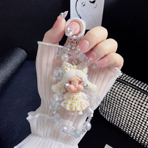 碎花人偶串珠手工手机挂链钥匙扣