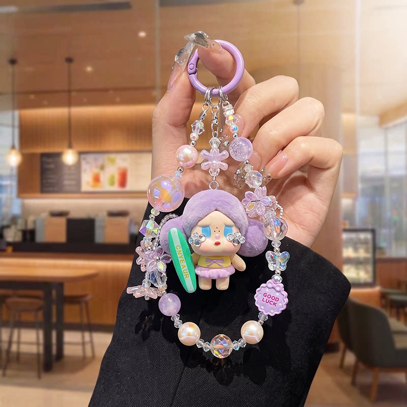 紫色冲浪板水晶珍珠花朵手机链女图片