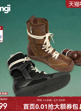 GONGJI马丁靴女2025新款拳击靴美拉德西部靴子显瘦英伦风德训短靴