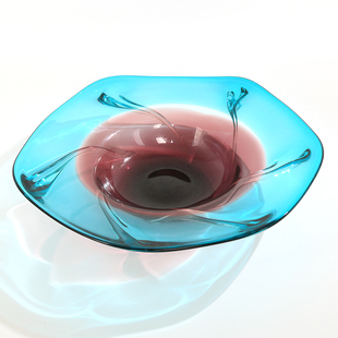 现代创意彩色玻璃水果盘摆件家居客厅茶几餐桌糖果盘干果盆
