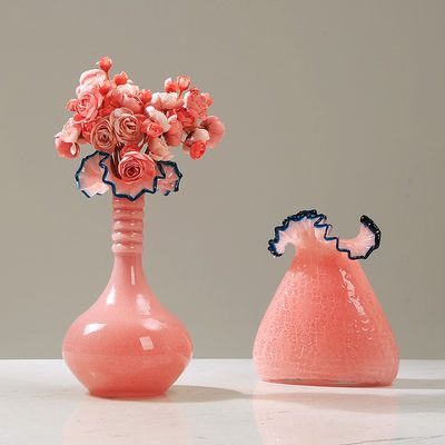 粉色琉璃裙边花瓶现代简约可水培