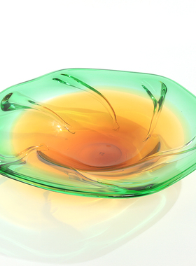 创意彩色加厚玻璃水果盘零食盘干果盘摆件客厅家居餐桌茶几收纳盘