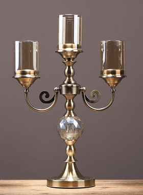 玻璃三头欧式风样板间晚餐蜡烛台