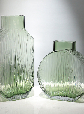 现代创意轻奢玻璃花瓶摆件水波纹水培插花花器客厅餐桌装饰品摆设