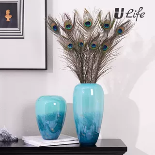 水墨画艺术玻璃花瓶摆件玄关餐桌现代装饰客厅可水培花器孔雀羽毛图片