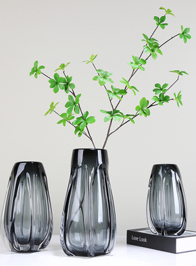轻奢花瓶灰色摆件简约客厅样板房茶几玄关插花花器工艺品摆设