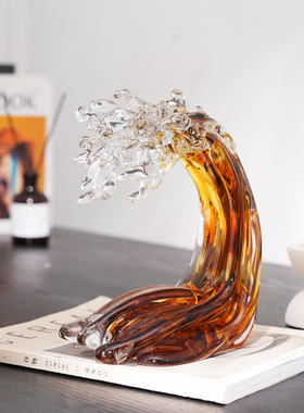 琉璃风生水起海浪招财摆件现代轻奢客厅玄关酒店大堂书房装饰摆设