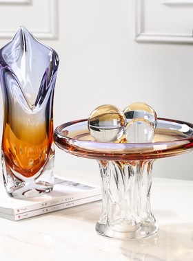 现代轻奢高级感玻璃花瓶果盘