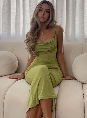 Women's new backless slim sling dress新款露背修身吊带连