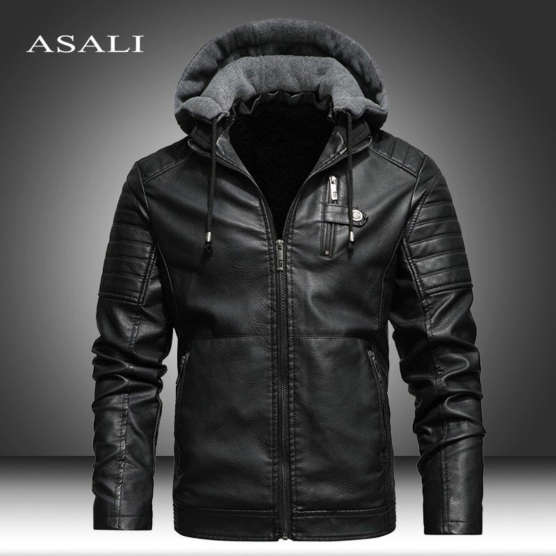 Men for leather Jacket Winter Coat Slim fit Jackets Biker图片