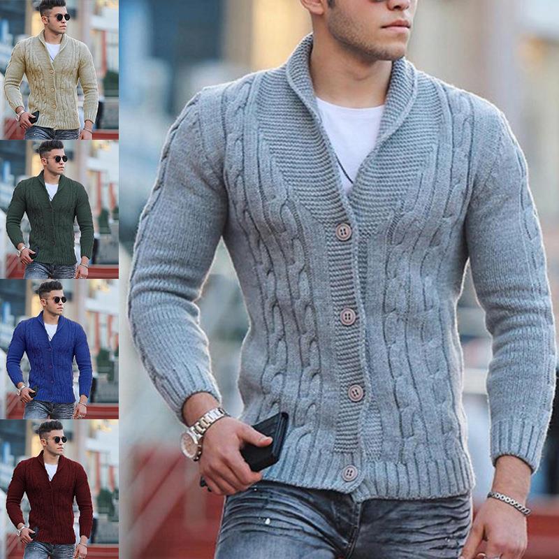2023秋冬时尚翻领长袖修身针织衫男士大码开衫毛衣Men's knitwear
