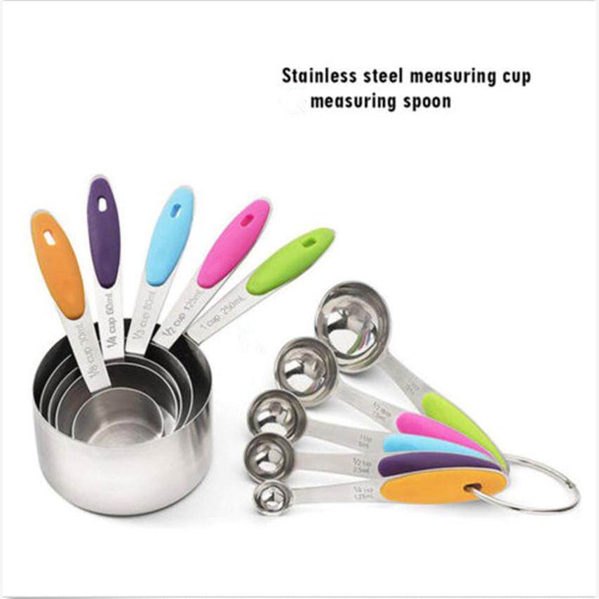 Measuring Spoon/Cup set不锈钢彩色硅胶防烫把手量勺 量匙5件套