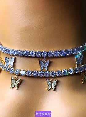 Hot selling rhinestone butterfly pendant necklace female饰品