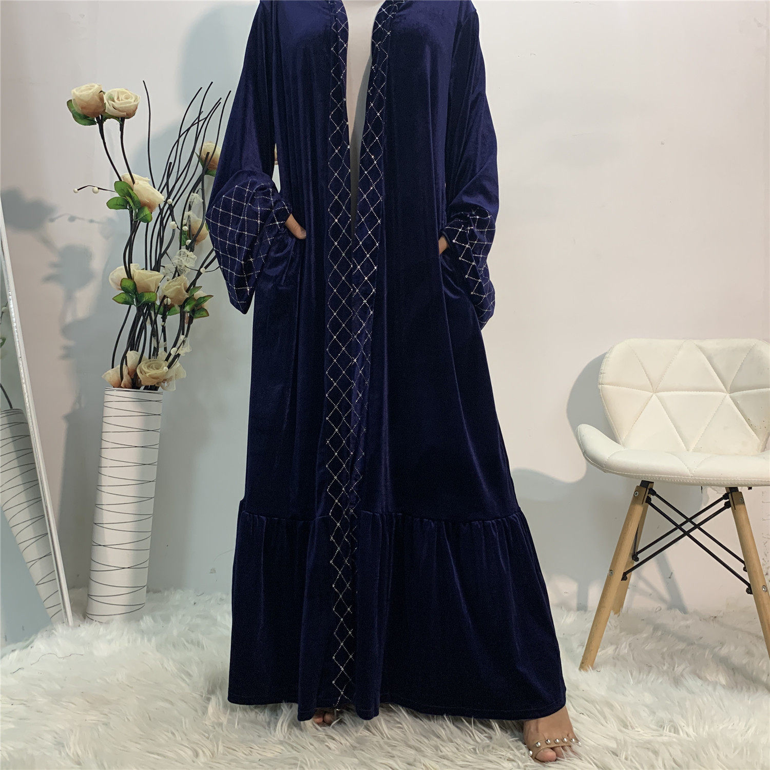 款时尚秋冬金丝绒烫金开衫长袍女 kimono Arab
