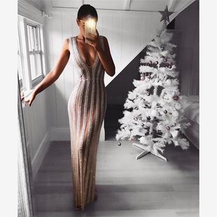 deep sleeveless sequined dress透视亮片礼服 2020 sheer sexy