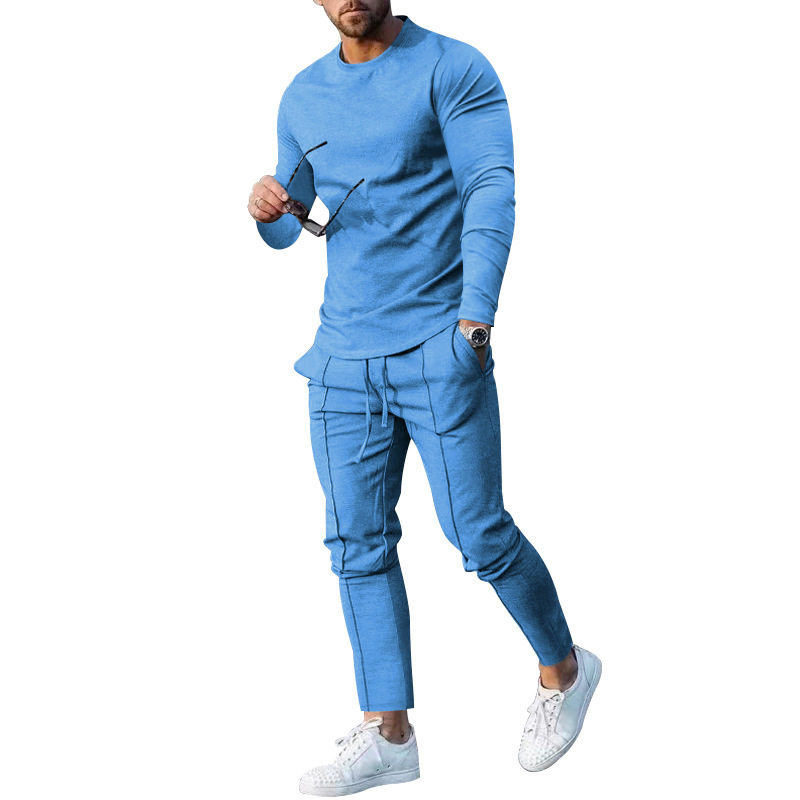 Men's round neck long sleeve trousers tight two-piece set男