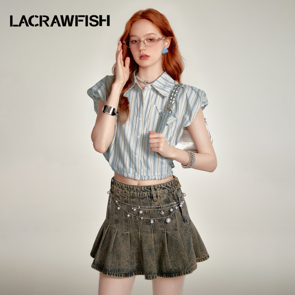 LACRAWFISH花苞袖条纹衬衫