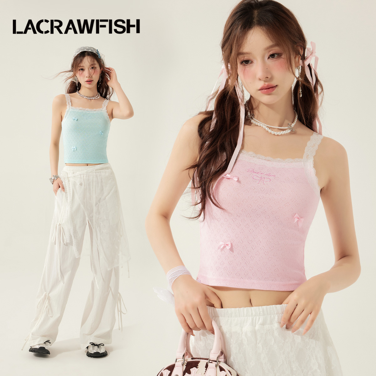 LACRAWFISH蝴蝶结蕾丝吊带