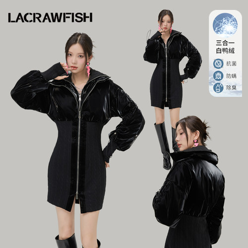 LACRAWFISH双层领拼接羽绒服
