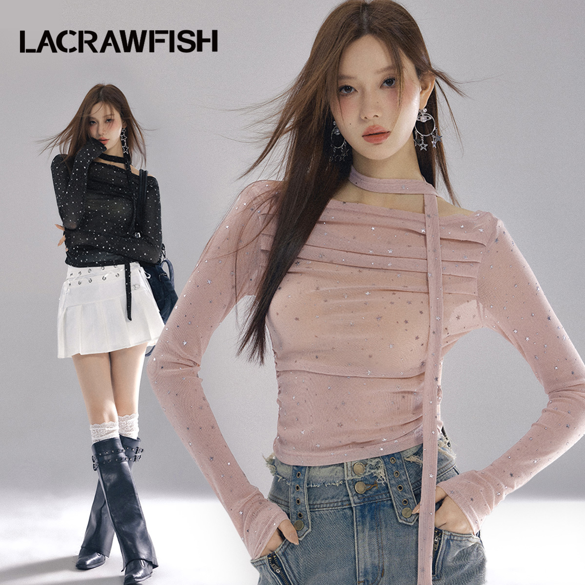 LACRAWFISH星星细闪一字上衣