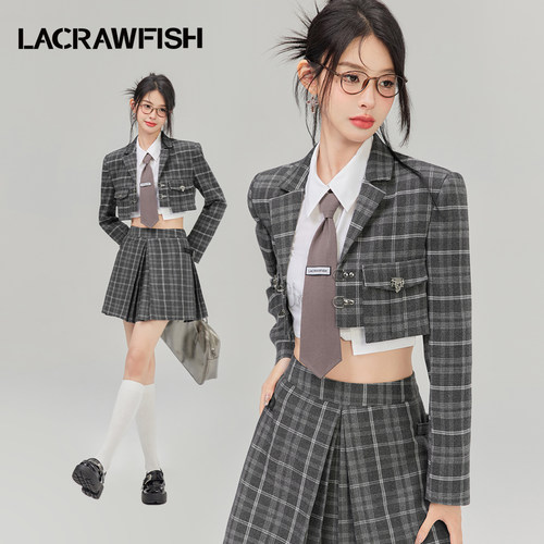 LACRAWFISH格纹西装外套