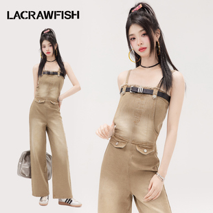 子女 腰帶闊腿褲 CRAWFISH甜酷風(fēng)辣妹漸變水洗牛仔吊帶連體褲