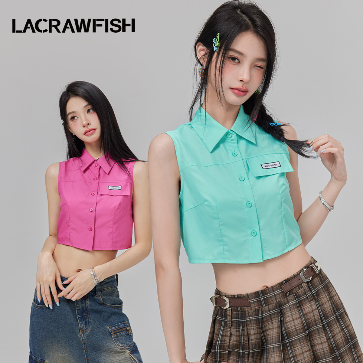 LACRAWFISH时尚无袖短款衬衫