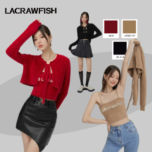 女 CRAWFISH新年红韩系仿貂绒毛绒吊带上衣套装 NAME李佳佳同款