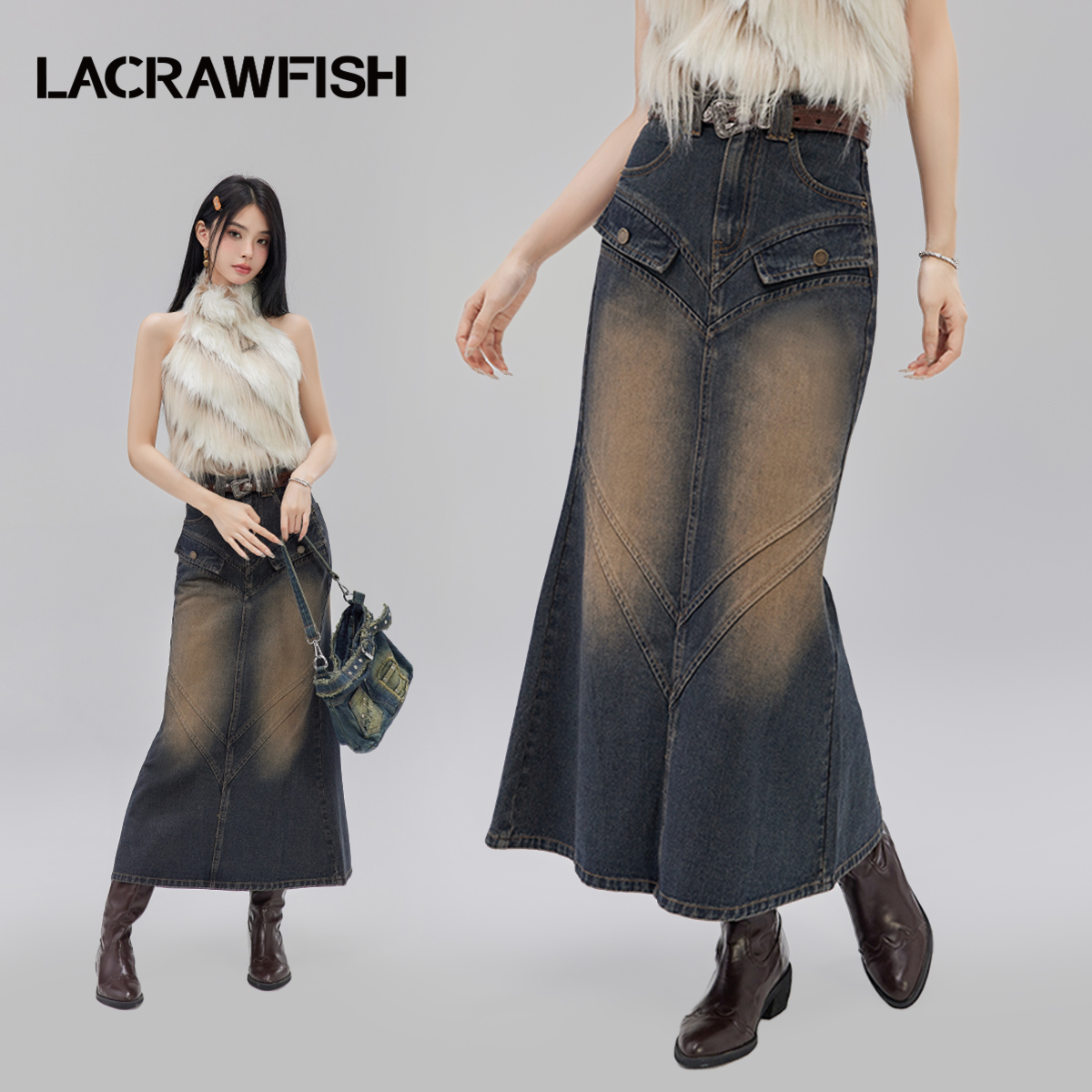LACRAWFISH辣妹鱼尾牛仔半身裙