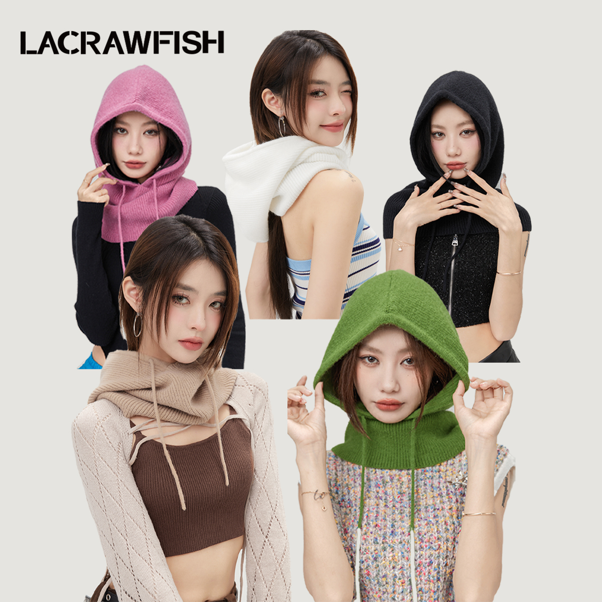 LA CRAWFISH针织围脖一体帽子冬季百搭保暖针织帽头套围帽女