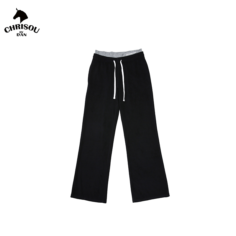 chrisoubydan欧阳丹2025早秋新款抽绳黑灰拼接休闲卫裤