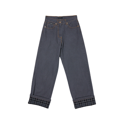 chrisoubydan欧阳丹2025早秋新款翻边牛仔长裤