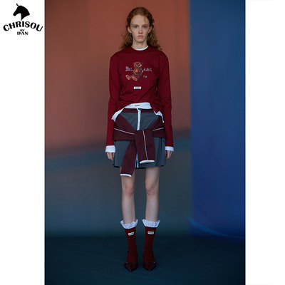 chrisoubydan欧阳丹2025春夏新款拉链拼色系带设计半裙