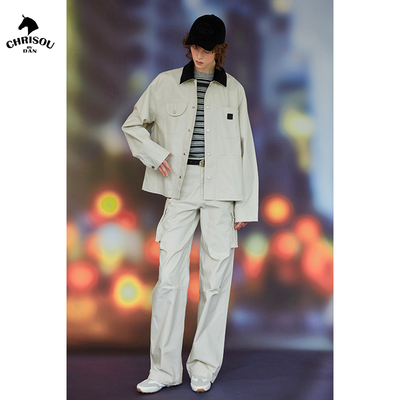 chrisoubydan欧阳丹2024秋冬新款米色工装长裤