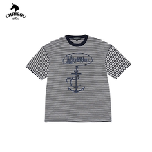 【瓦瓦妮莎】chrisoubydan欧阳丹25海军系列图案印花条纹短袖T恤