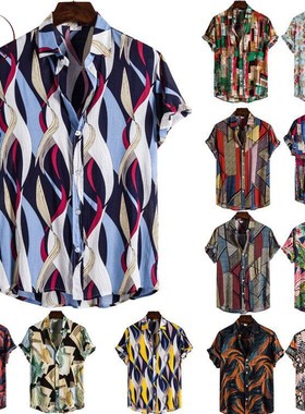 shirts for men hawaiian shirt beach wear花衬衫男潮 碎花 复古