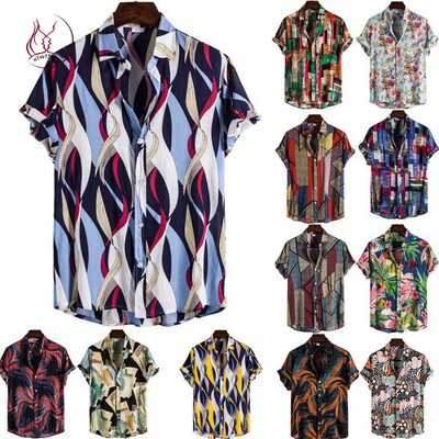 shirts for men hawaiian shirt beach wear花衬衫男潮 碎花 复古