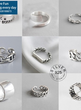 Vintage Silver Color Metal Punk Letter Open Rings Design Fi