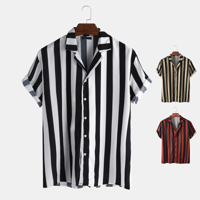 Men's fashion stripe road printing Casual Short Sleeve S