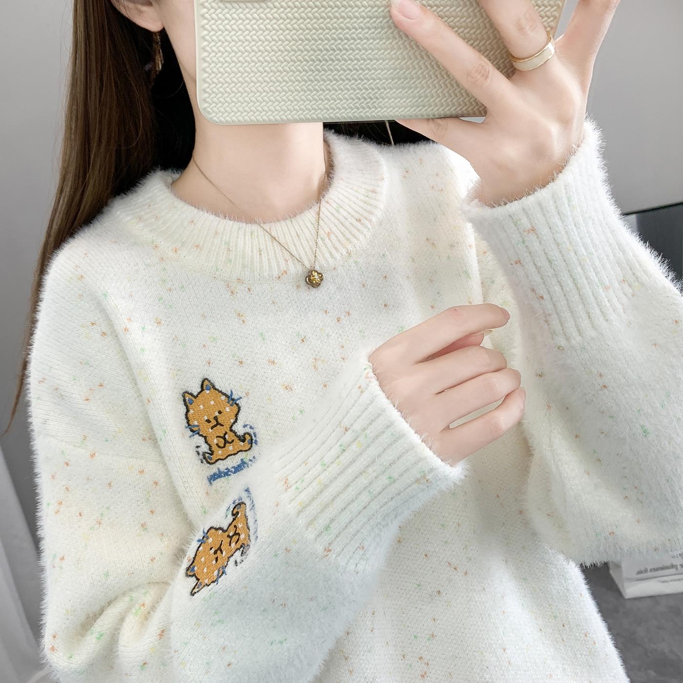 毛衣女秋冬季2025新款学院风少女初中高中学生大童圆领宽松打底衫